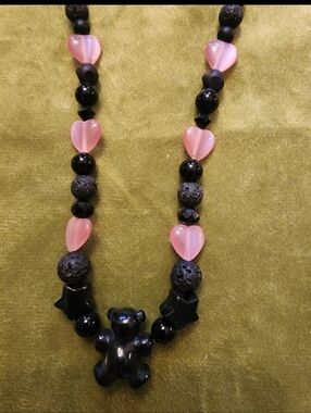 By Lefty Bear/Heart Beaded Necklace